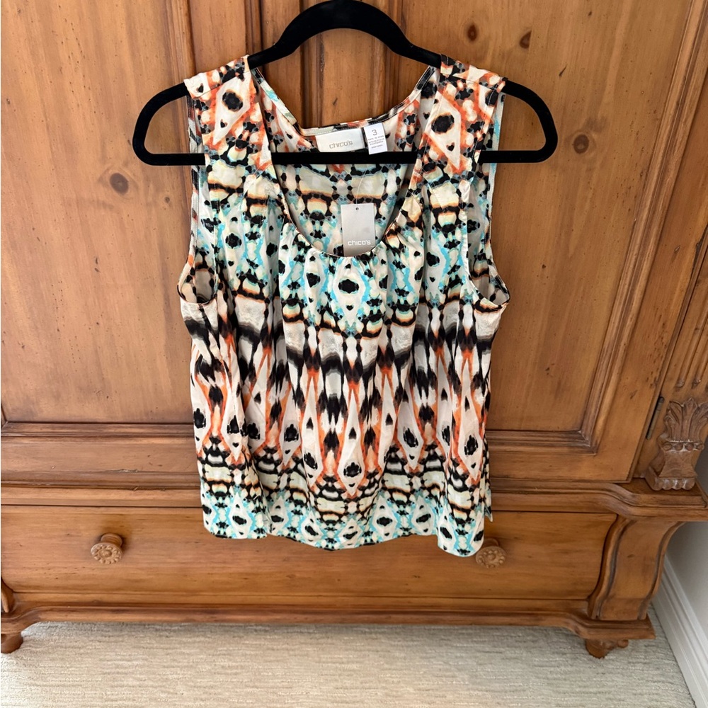 Chico's Vibrant Sleeveless Blouse - Orange, Blue, Black